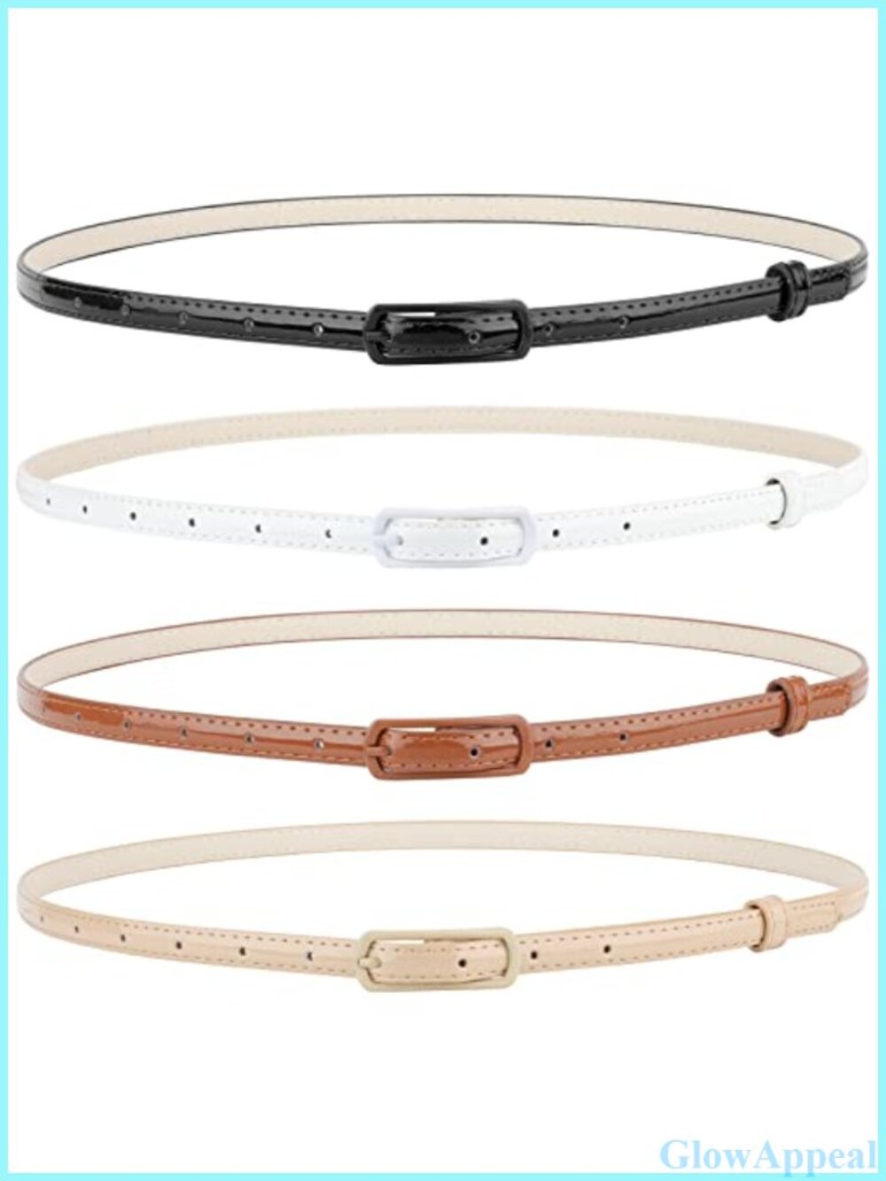 4 Pack Thin Skinny PU Patent Leather Belts Metal Buckle for Dresses Pants Jeans
